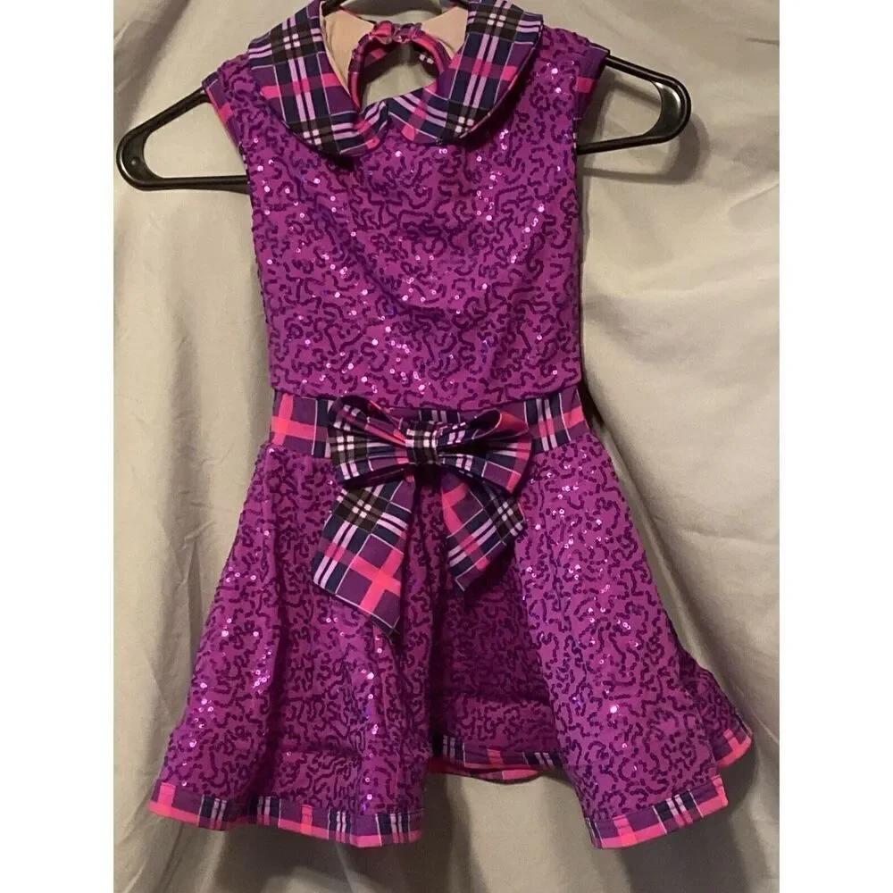 NEW Weissman Tap/Jazz Dance Wear Purple And‎ Black Sequin With Headband Size SC